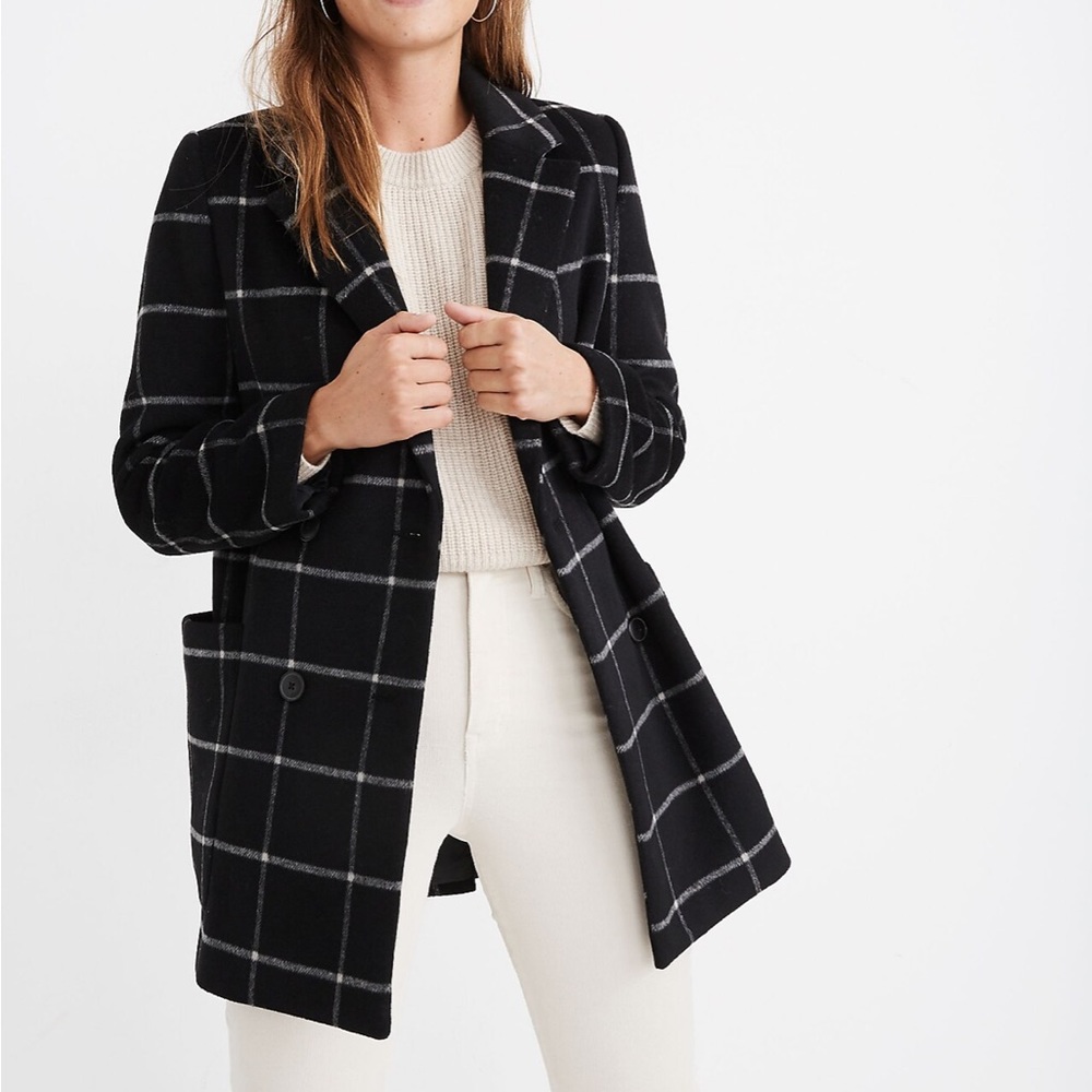 ♠️ EUC Madewell Hollis Double-Breasted Coat in Windowpane ♠️
